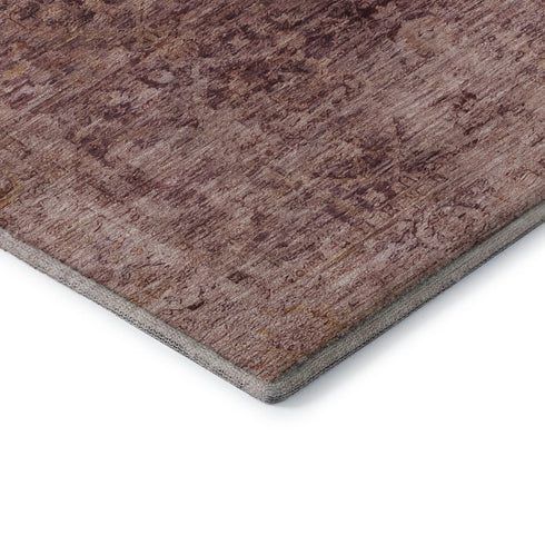 5' X 8' Merlot And Pink Oriental Washable Area Rug With UV Protection