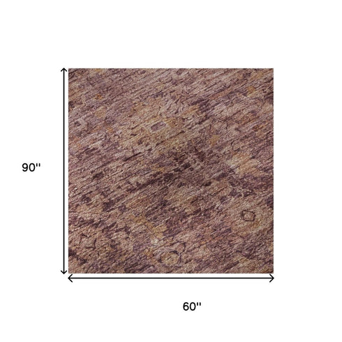 5' X 8' Merlot And Pink Oriental Washable Area Rug With UV Protection