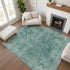 9' X 12' Teal And Beige Oriental Washable Area Rug With UV Protection