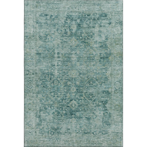 9' X 12' Teal And Beige Oriental Washable Area Rug With UV Protection