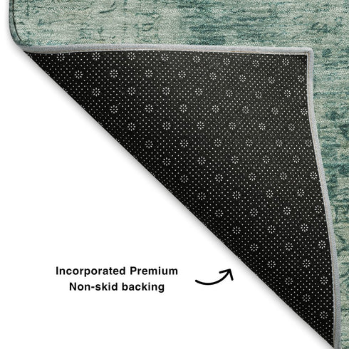 9' X 12' Teal And Beige Oriental Washable Area Rug With UV Protection