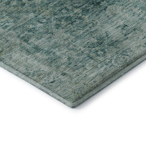 9' X 12' Teal And Beige Oriental Washable Area Rug With UV Protection