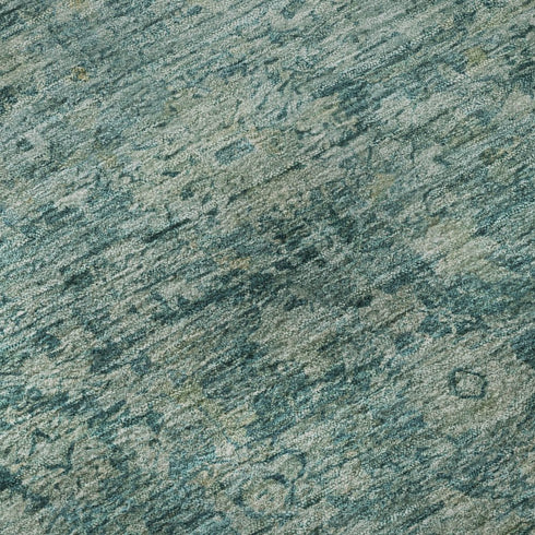 9' X 12' Teal And Beige Oriental Washable Area Rug With UV Protection