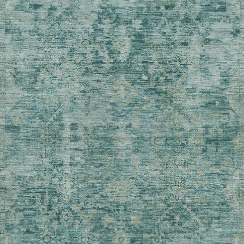 9' X 12' Teal And Beige Oriental Washable Area Rug With UV Protection