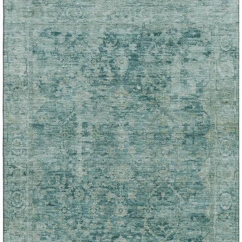 9' X 12' Teal And Beige Oriental Washable Area Rug With UV Protection