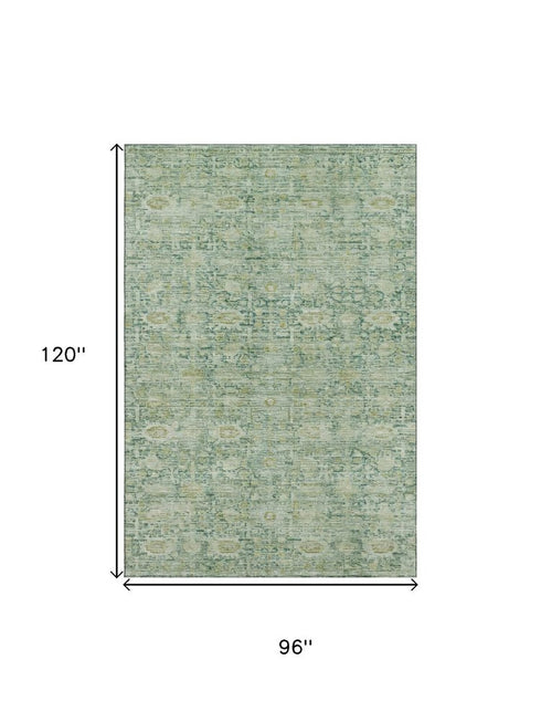 8' X 10' Artichoke Green And Teal Oriental Washable Area Rug With UV Protection