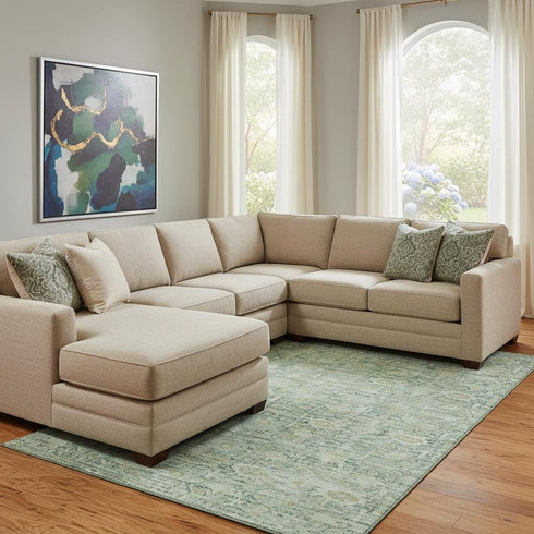 8' X 10' Artichoke Green And Teal Oriental Washable Area Rug With UV Protection