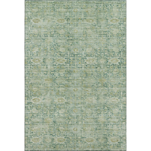 8' X 10' Artichoke Green And Teal Oriental Washable Area Rug With UV Protection