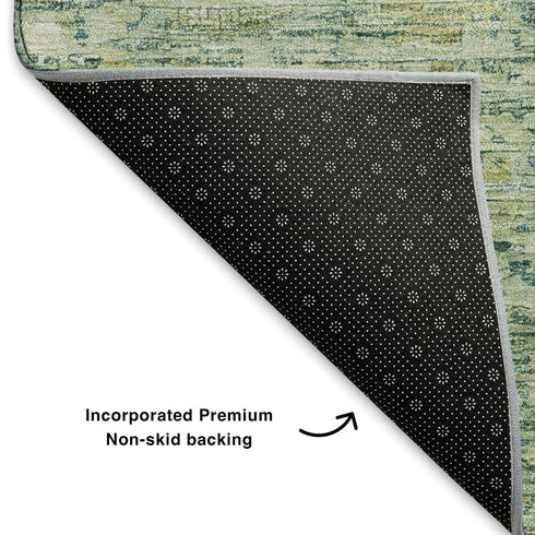 8' X 10' Artichoke Green And Teal Oriental Washable Area Rug With UV Protection