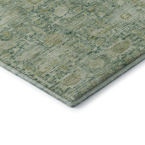 8' X 10' Artichoke Green And Teal Oriental Washable Area Rug With UV Protection