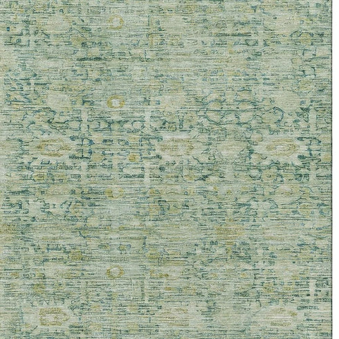 8' X 10' Artichoke Green And Teal Oriental Washable Area Rug With UV Protection