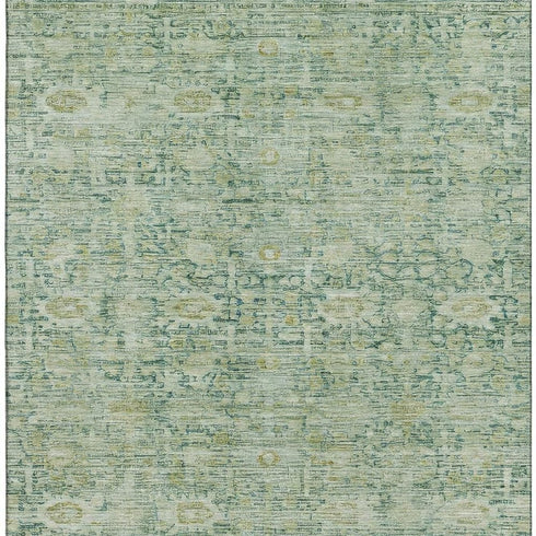 8' X 10' Artichoke Green And Teal Oriental Washable Area Rug With UV Protection