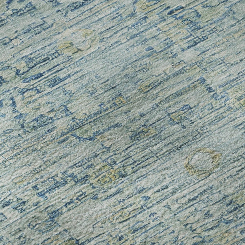 5' X 8' Blue And Ivory Oriental Washable Area Rug With UV Protection