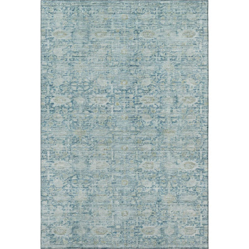 5' X 8' Blue And Ivory Oriental Washable Area Rug With UV Protection