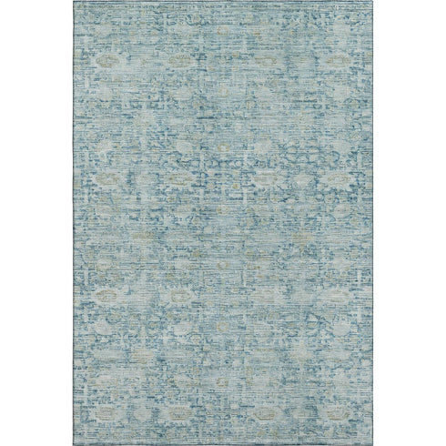 8' X 10' Blue And Ivory Oriental Washable Area Rug With UV Protection