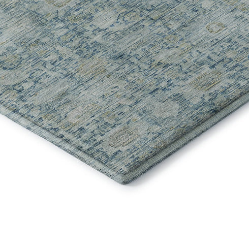 8' X 10' Blue And Ivory Oriental Washable Area Rug With UV Protection