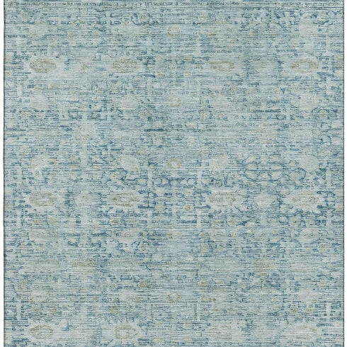 8' X 10' Blue And Ivory Oriental Washable Area Rug With UV Protection