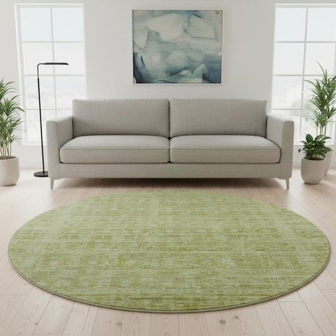 8' Sage And Mint Green Oriental Washable Round Rug With UV Protection