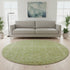 8' Sage And Mint Green Oriental Washable Round Rug With UV Protection
