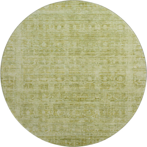 8' Sage And Mint Green Oriental Washable Round Rug With UV Protection