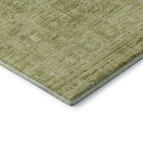 8' Sage And Mint Green Oriental Washable Round Rug With UV Protection