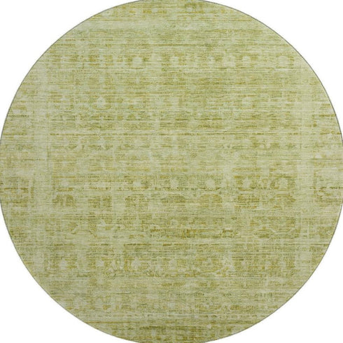 8' Sage And Mint Green Oriental Washable Round Rug With UV Protection