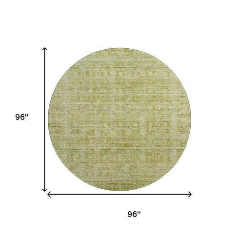 8' Sage And Mint Green Oriental Washable Round Rug With UV Protection