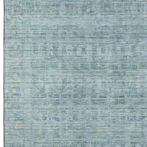 5' X 8' Sky Blue And Denim Blue Oriental Washable Area Rug With UV Protection