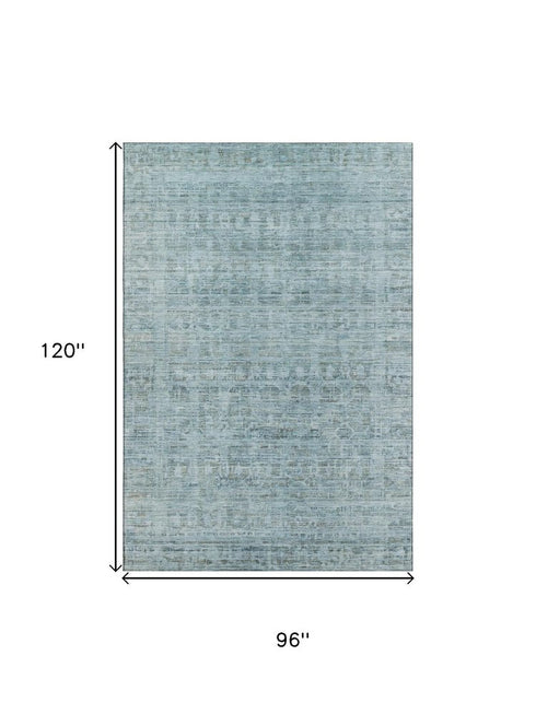 8' X 10' Sky Blue And Denim Blue Oriental Washable Area Rug With UV Protection