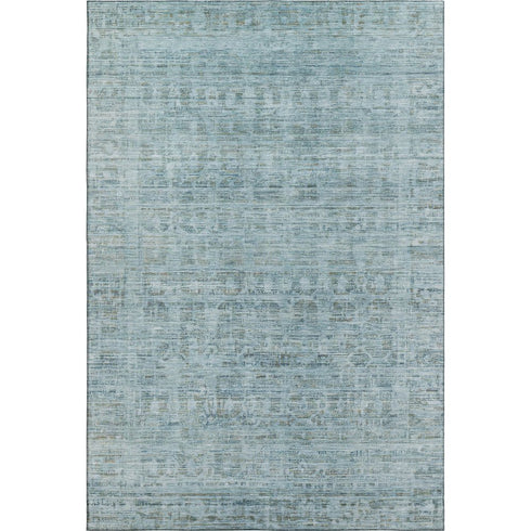 8' X 10' Sky Blue And Denim Blue Oriental Washable Area Rug With UV Protection