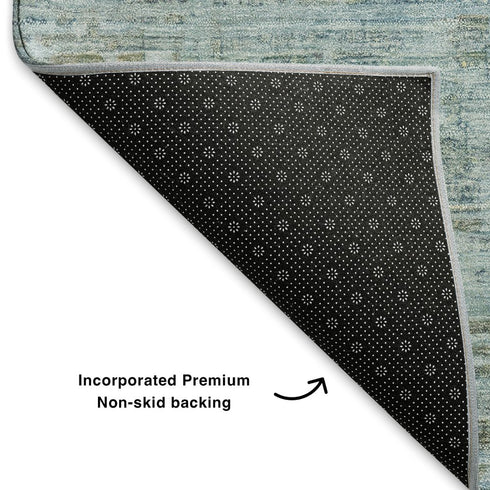 8' X 10' Sky Blue And Denim Blue Oriental Washable Area Rug With UV Protection