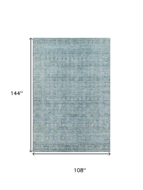 9' X 12' Sky Blue And Denim Blue Oriental Washable Area Rug With UV Protection