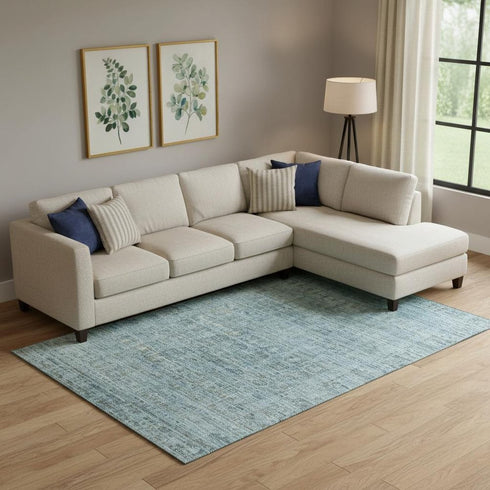 9' X 12' Sky Blue And Denim Blue Oriental Washable Area Rug With UV Protection