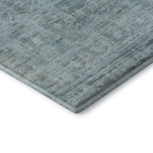 9' X 12' Sky Blue And Denim Blue Oriental Washable Area Rug With UV Protection