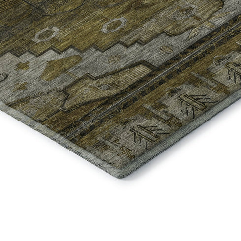 5' X 8' Brown Ivory And Gray Oriental Washable Area Rug With UV Protection