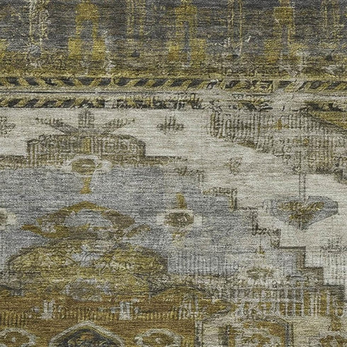 5' X 8' Brown Ivory And Gray Oriental Washable Area Rug With UV Protection