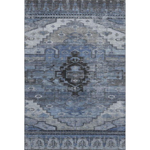 5' X 8' Blue Gray And Charcoal Oriental Washable Area Rug With UV Protection