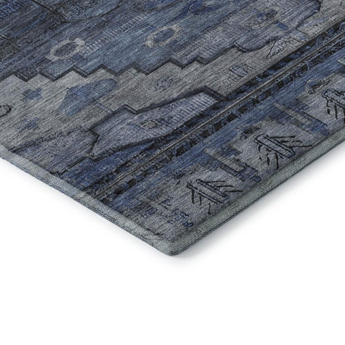 5' X 8' Blue Gray And Charcoal Oriental Washable Area Rug With UV Protection