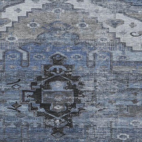 5' X 8' Blue Gray And Charcoal Oriental Washable Area Rug With UV Protection