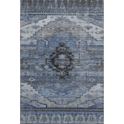 8' X 10' Blue Gray And Charcoal Oriental Washable Area Rug With UV Protection