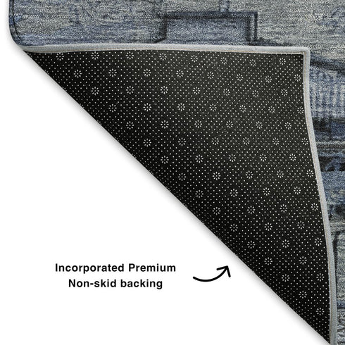 8' X 10' Blue Gray And Charcoal Oriental Washable Area Rug With UV Protection