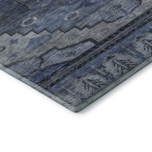 8' X 10' Blue Gray And Charcoal Oriental Washable Area Rug With UV Protection