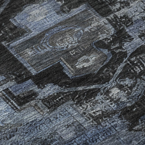 8' X 10' Blue Gray And Charcoal Oriental Washable Area Rug With UV Protection