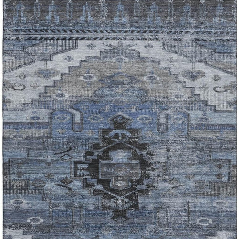 8' X 10' Blue Gray And Charcoal Oriental Washable Area Rug With UV Protection