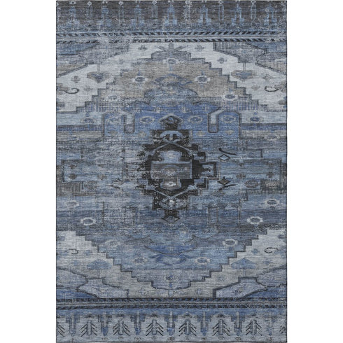 8' X 10' Blue Gray And Charcoal Oriental Washable Area Rug With UV Protection
