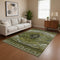 8' X 10' Olive Green Gray And Ivory Oriental Washable Area Rug With UV Protection