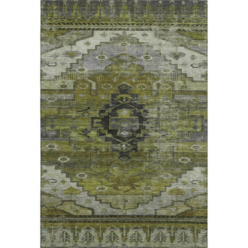 8' X 10' Olive Green Gray And Ivory Oriental Washable Area Rug With UV Protection