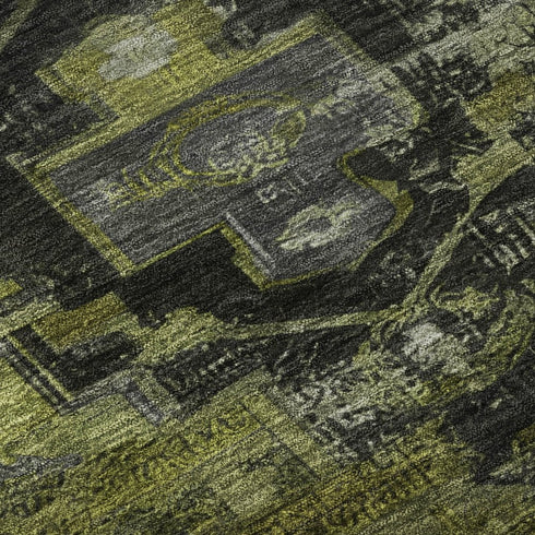 8' X 10' Olive Green Gray And Ivory Oriental Washable Area Rug With UV Protection