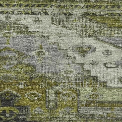 8' X 10' Olive Green Gray And Ivory Oriental Washable Area Rug With UV Protection