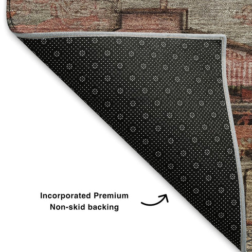 8' X 10' Rust Gray And Beige Oriental Washable Area Rug With UV Protection